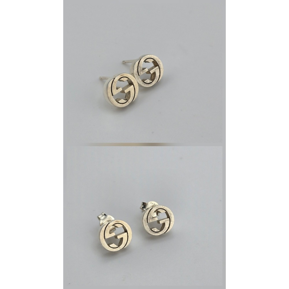 Gucci Interlocking G Stud Earrings Sterling Silver 925 Logo with Box & COA - Picture 4 of 9